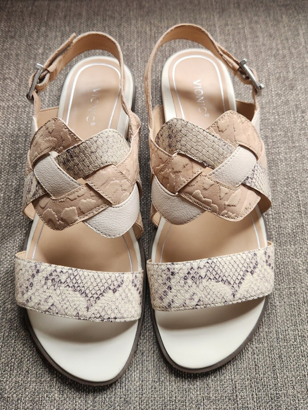 Vionic Neutral Snake-Accent Leather Slingback Sandals New Never Worn Size 10